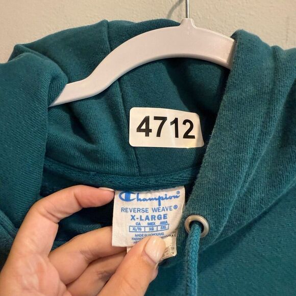 Champion Reverse Weave Womens Teal Hoodie XL Pullover C Cres Pocket Long Sleeve - Picture 5 of 6